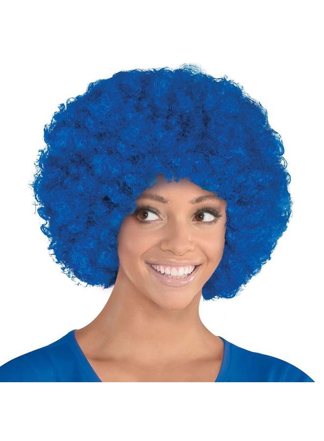 Amscan Vibrant Blue Curly Party Wig Costume - 1 Count - Premium Synthetic Fiber & Non-Itchy - Perfect For Halloween, Cosplay, & Festivals - One Size Fits All