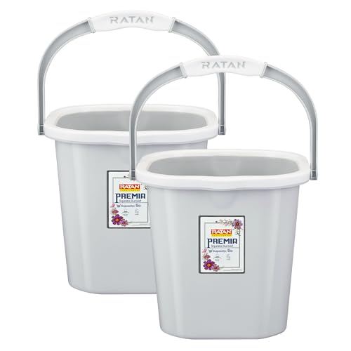 RATAN PLASTICWARE Premia Bucket (5L X 2) - Diaso Grey|Light Weight and Easy to Carry|Bathroom Bucket | Water Storage | Perfect for Mopping | Double Moulded | 5 LTR - Image 1