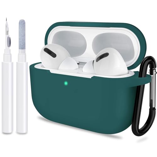 ATUAT for AirPods Pro 1st/2nd Generation Case Cover, Protective Silicone Skin Accessories with Keychain for Women Men for Apple AirPods Pro 2019/2022 Charging Case,Front LED Visible-Midnight Green - Image 1