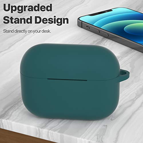 ATUAT for AirPods Pro 1st/2nd Generation Case Cover, Protective Silicone Skin Accessories with Keychain for Women Men for Apple AirPods Pro 2019/2022 Charging Case,Front LED Visible-Midnight Green - Image 2
