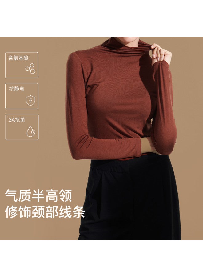 ubras Women'S Semi-High Neck Base Layer Top With Wool Blend, Stylish And Slim-Fitting, Can Be Worn Alone Or As An Underlayer - Image 2
