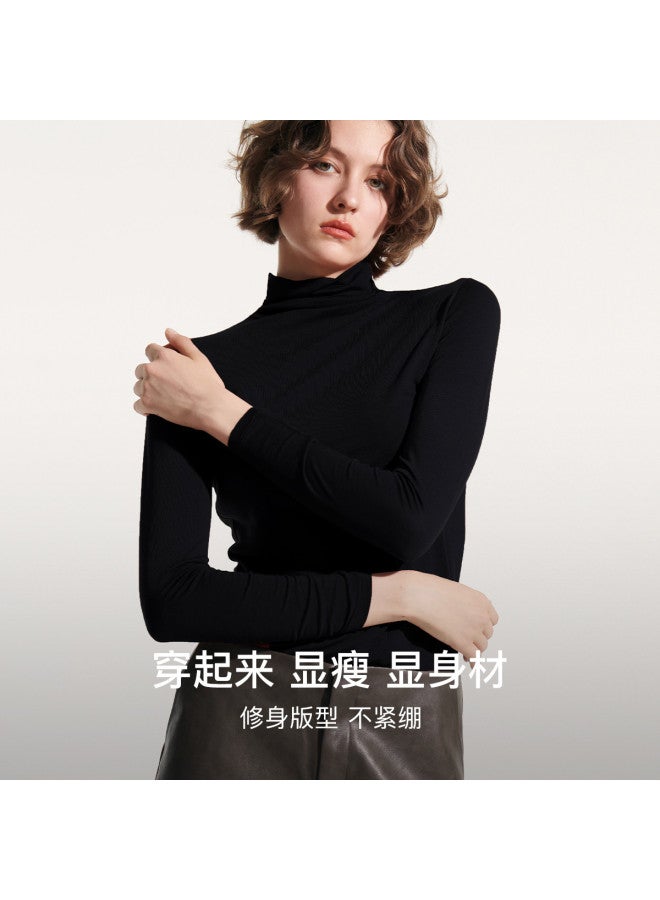 ubras Women'S Semi-High Neck Base Layer Top With Wool Blend, Stylish And Slim-Fitting, Can Be Worn Alone Or As An Underlayer - Image 4