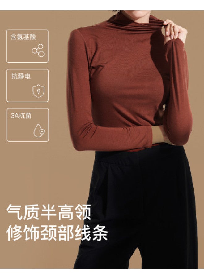 ubras Women'S Semi-High Neck Base Layer Top With Wool Blend, Stylish And Slim-Fitting, Can Be Worn Alone Or As An Underlayer - Image 1