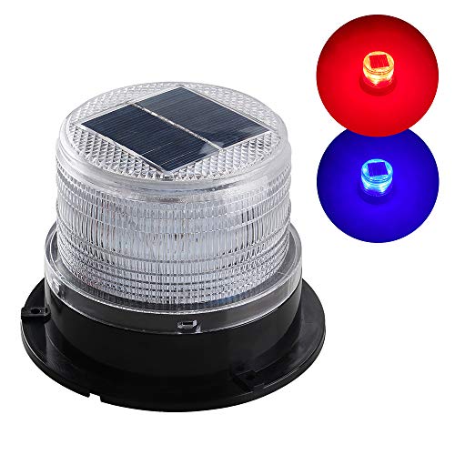Sidaqi Solar-Energy LED Beacon Strobe Light 12V Red Blue with Magnetic Base Emergency Warning Flashing Caution Lights for Forklift Construction Vehicles Truck - Image 1