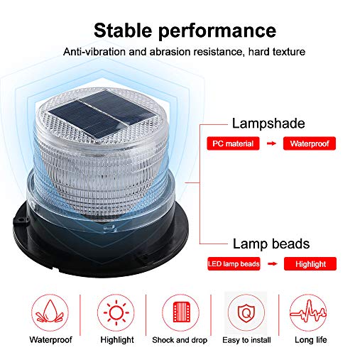 Sidaqi Solar-Energy LED Beacon Strobe Light 12V Red Blue with Magnetic Base Emergency Warning Flashing Caution Lights for Forklift Construction Vehicles Truck - Image 4