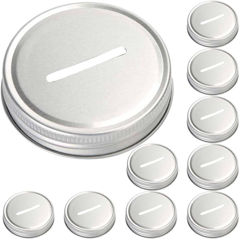 GALPADA 12pcs Wide Mouth Mason Jar Lids with Coin Slot Silver Tinplate Canning Covers Reusable Jar Caps for Piggy Banks - Image 1