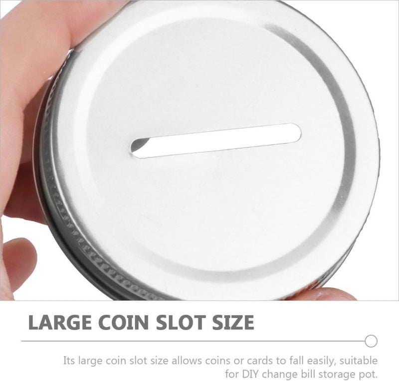 GALPADA 12pcs Wide Mouth Mason Jar Lids with Coin Slot Silver Tinplate Canning Covers Reusable Jar Caps for Piggy Banks - Image 3