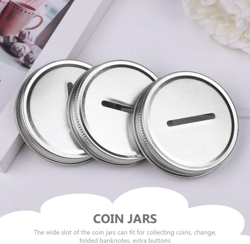 GALPADA 12pcs Wide Mouth Mason Jar Lids with Coin Slot Silver Tinplate Canning Covers Reusable Jar Caps for Piggy Banks - Image 4