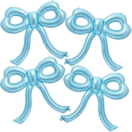 YTHETM 4 Pcs Blue Bow Balloons Bow Birthday Party Decorations for Girl Women Bow Decor Blue Birthday Decorations Giant Light Blue Balloons for Baby Shower Bridal Bachelorette Party Supplies - Image 1