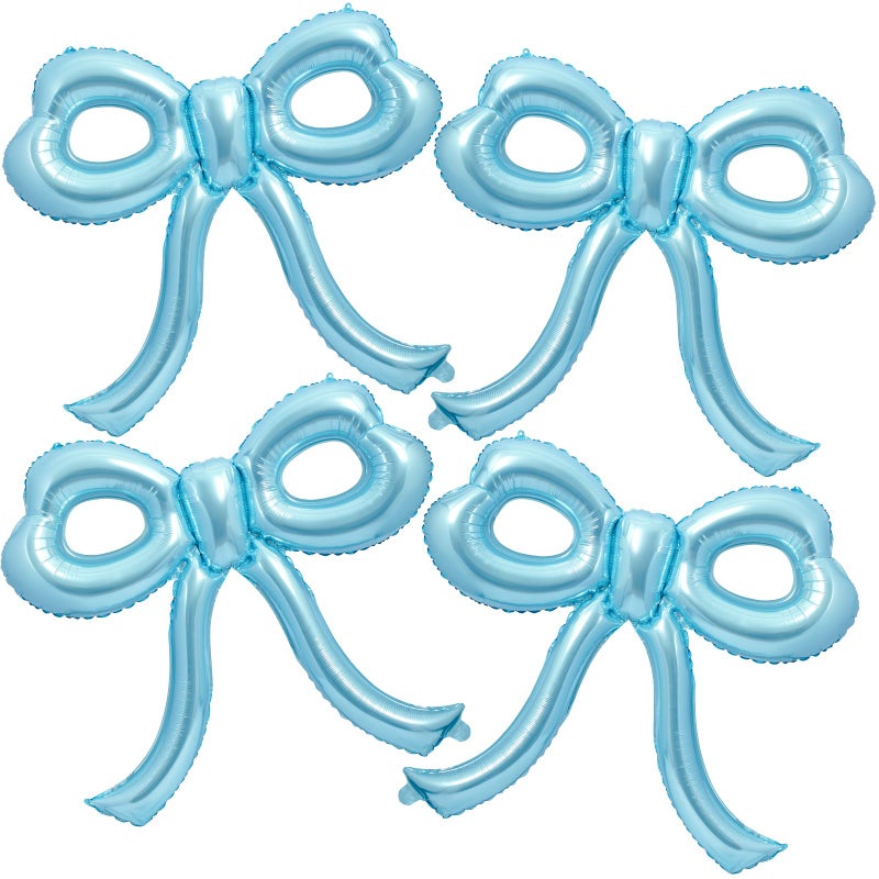 YTHETM 4 Pcs Blue Bow Balloons Bow Birthday Party Decorations for Girl Women Bow Decor Blue Birthday Decorations Giant Light Blue Balloons for Baby Shower Bridal Bachelorette Party Supplies - Image 2