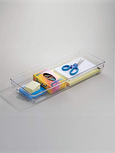 InterDesign iDesign Linus Plastic Kitchen Drawer Organizer for Silverware, Spatulas, Cutlery, Gadgets, Office Supplies, Cosmetics, 6" x 15" x 2" - Clear - Image 3