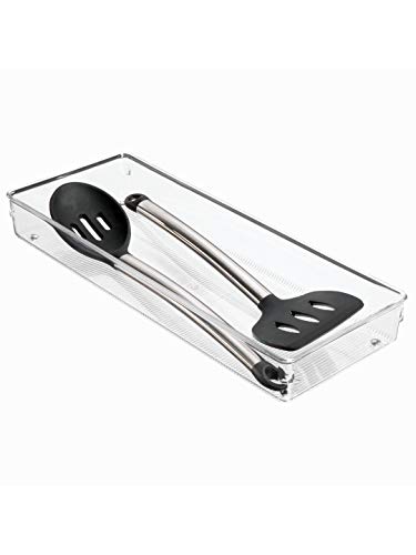 InterDesign iDesign Linus Plastic Kitchen Drawer Organizer for Silverware, Spatulas, Cutlery, Gadgets, Office Supplies, Cosmetics, 6" x 15" x 2" - Clear - Image 2