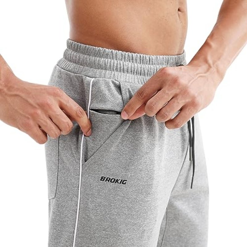 BROKIG Mens Open Bottom Jogger Pants, Loose Fit Straight Leg Casual Trousers Stretch Sport Sweatpants Zipper Pocket - Image 2