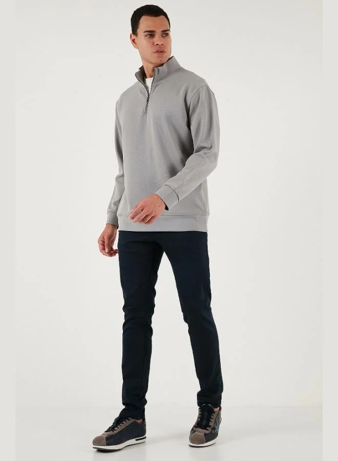 بوراتي سويت شيرت رجالي بياقة واقفة وسحاب نصي من قطن بوراتي