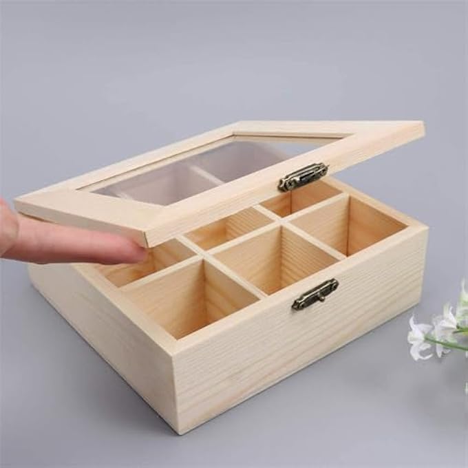 ELECDON Bamboo Tea Bag Organizer Storage Box Tea Storage Chest Case Wooden Tea Bag Sorter With 9 Compartments For Any Home Or Restaurant - Image 5