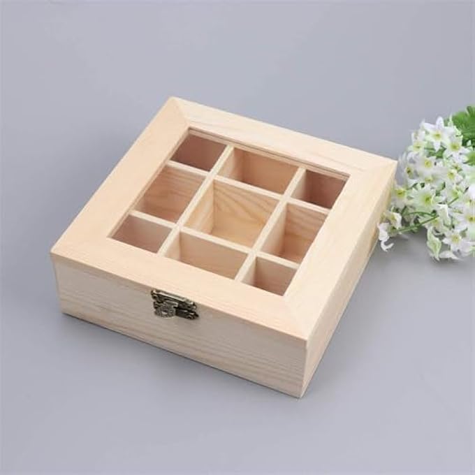 ELECDON Bamboo Tea Bag Organizer Storage Box Tea Storage Chest Case Wooden Tea Bag Sorter With 9 Compartments For Any Home Or Restaurant - Image 3