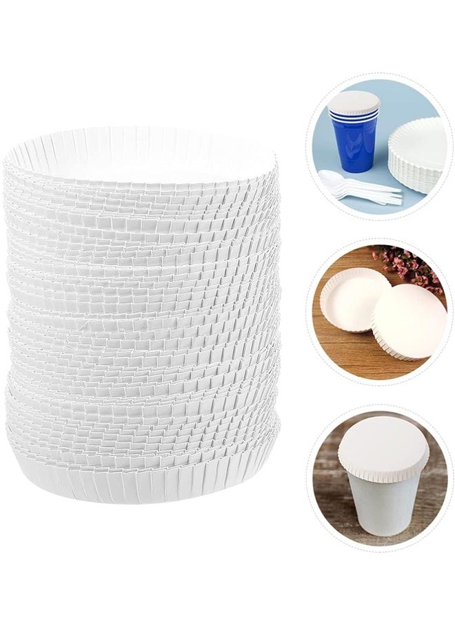 100 قطعة من أغطية أكواب ورقية للاستخدام مرة واحدة وأغطية أكواب ساخنة وأغطية شرب معاد تدويرها وأغطية أكواب قهوة 7.5 سم وأغطية أكواب ورقية بيضاء - Image 1
