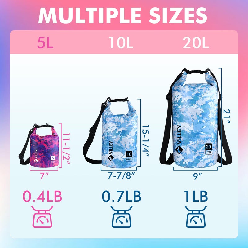 VILLEY Dry Bag Waterproof 5L Roll Top Storage Backpack, Keeps Gear Dry Lightweight Backpack for Kayaking Boating Camping Swimming and Beach Accessories Red Camo - Image 2