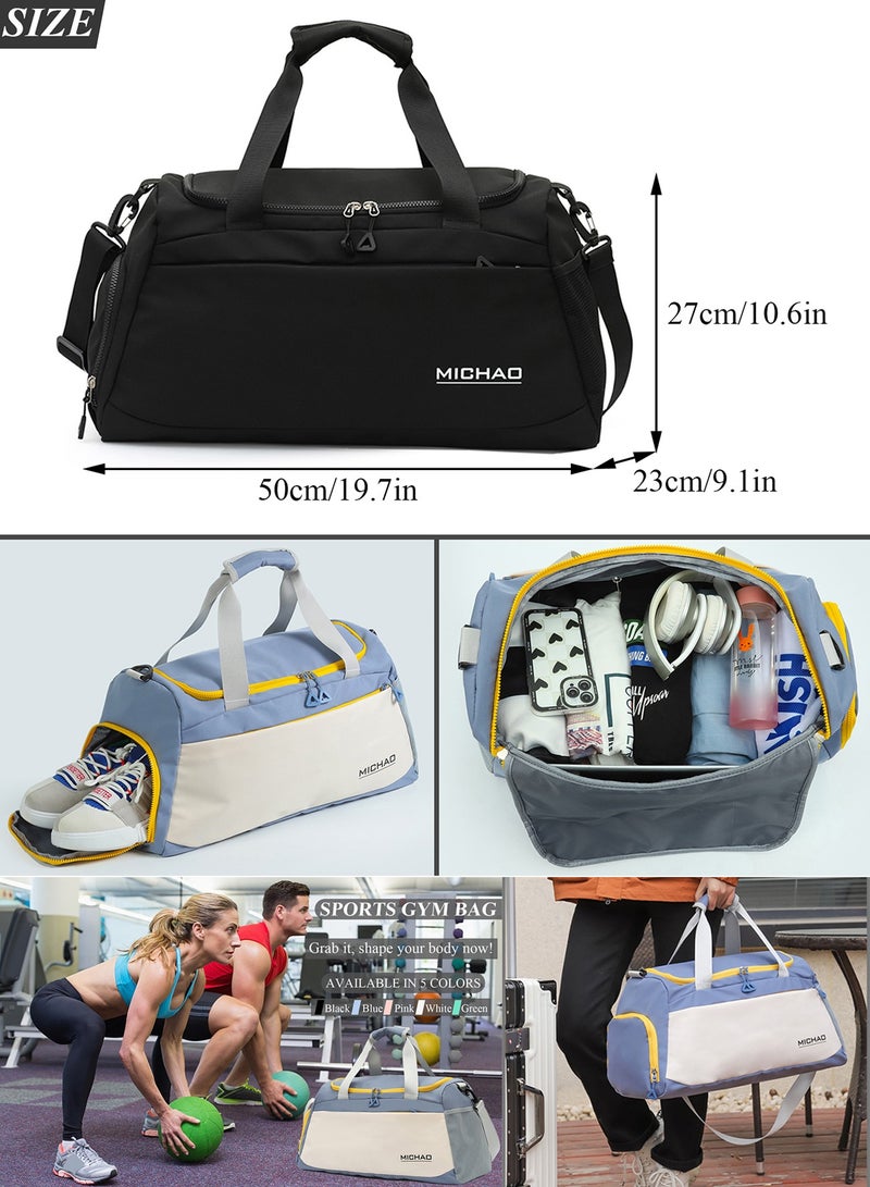 Qiccijoo Sports Gym Bag Travel Duffel Bag with Shoes Compartment and Wet Pocket for Men Women,50L Large Weekend Overnight Luggage Bag Carry on Bag Yoga Tote Bags(Black)  - Image 2