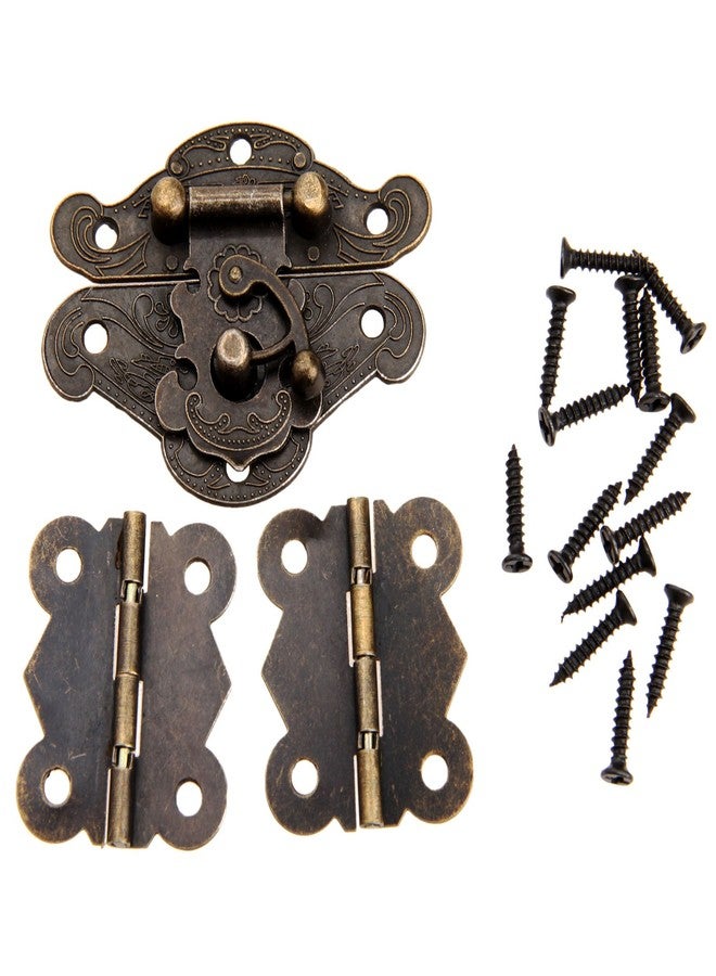 dophee Decorative Box Latch Hasps Clasp and Butterfly Hinges Kit for DIY Jewelry Box Furniture Cabinet Wooden Case, 1Pc Latch Hasps and 2Pcs Vintage Hinges with 14Pcs Screws - Image 1
