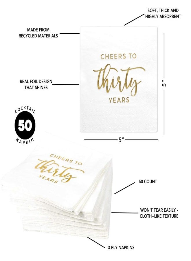 Andaz Press 5 Inch Cheers to Thirty Years, 30th Birthday Cocktail Napkins, Gold Foil, 50-Pack 3-Ply Disposable Funny Beverage Napkins for 30th Anniversary - Image 3