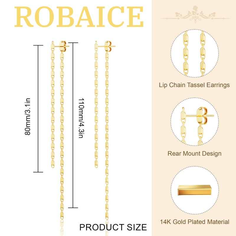 Robaice Gold Dangle Earrings for Women Dainty Long Tassel Drop Earrings Trendy, Hypoallergenic Dangling Block Chain Earrings for Women Jewelry - Image 5