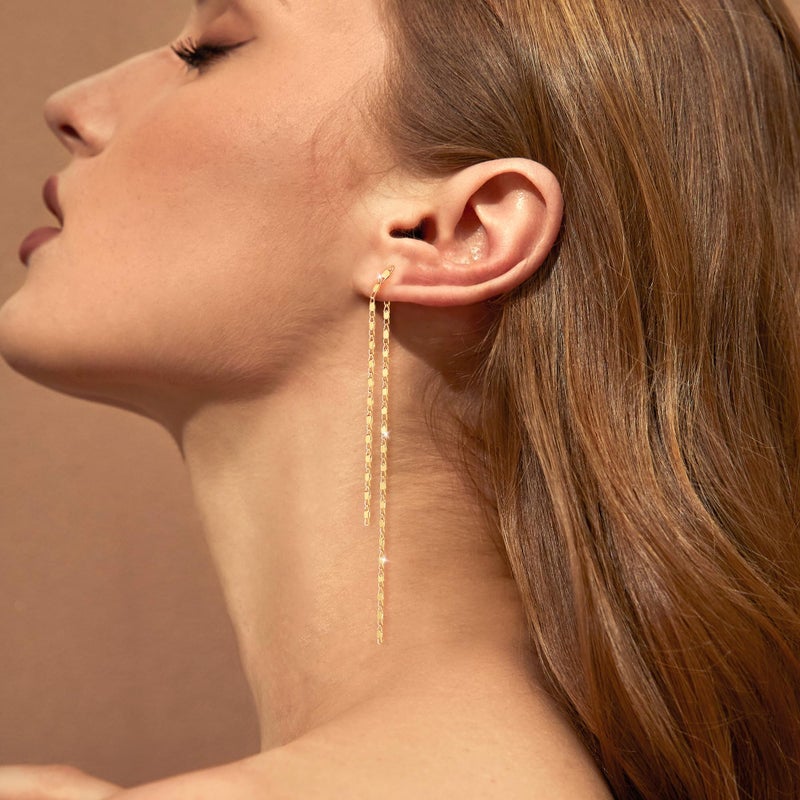 Robaice Gold Dangle Earrings for Women Dainty Long Tassel Drop Earrings Trendy, Hypoallergenic Dangling Block Chain Earrings for Women Jewelry - Image 4