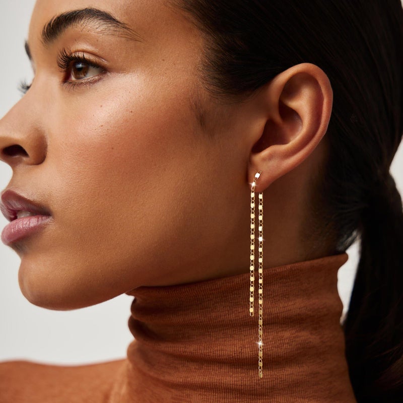 Robaice Gold Dangle Earrings for Women Dainty Long Tassel Drop Earrings Trendy, Hypoallergenic Dangling Block Chain Earrings for Women Jewelry - Image 2