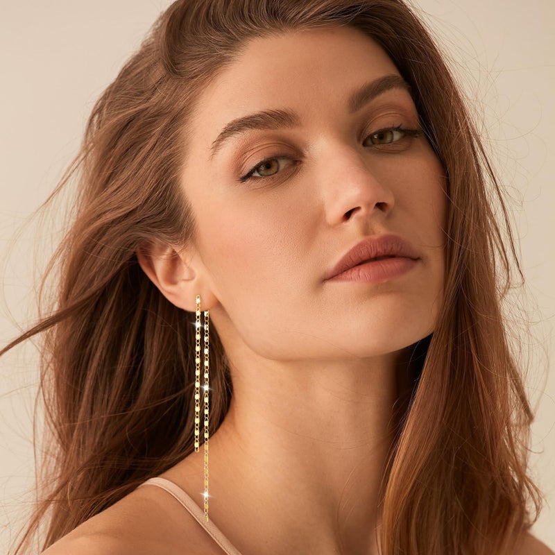 Robaice Gold Dangle Earrings for Women Dainty Long Tassel Drop Earrings Trendy, Hypoallergenic Dangling Block Chain Earrings for Women Jewelry - Image 3