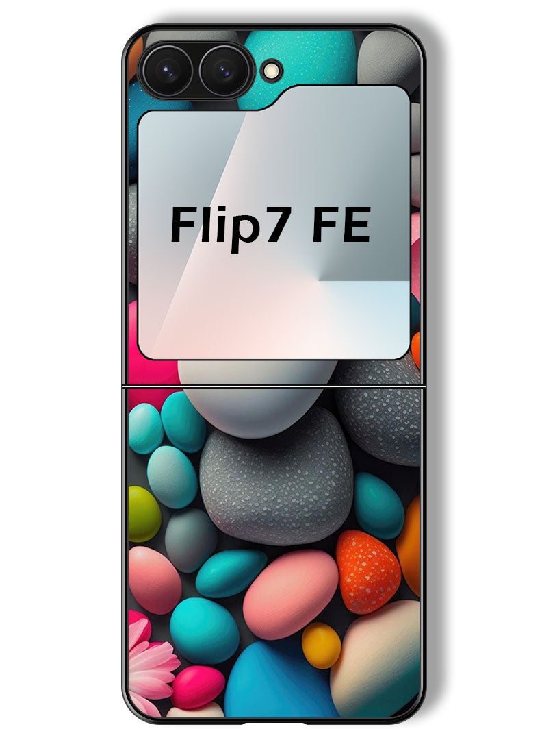 Theodor Case Compatible with Samsung Galaxy Z Flip 7 FE 6.7 Inch Protection Shockproof Bumper Cover Colourful Stones - Image 1