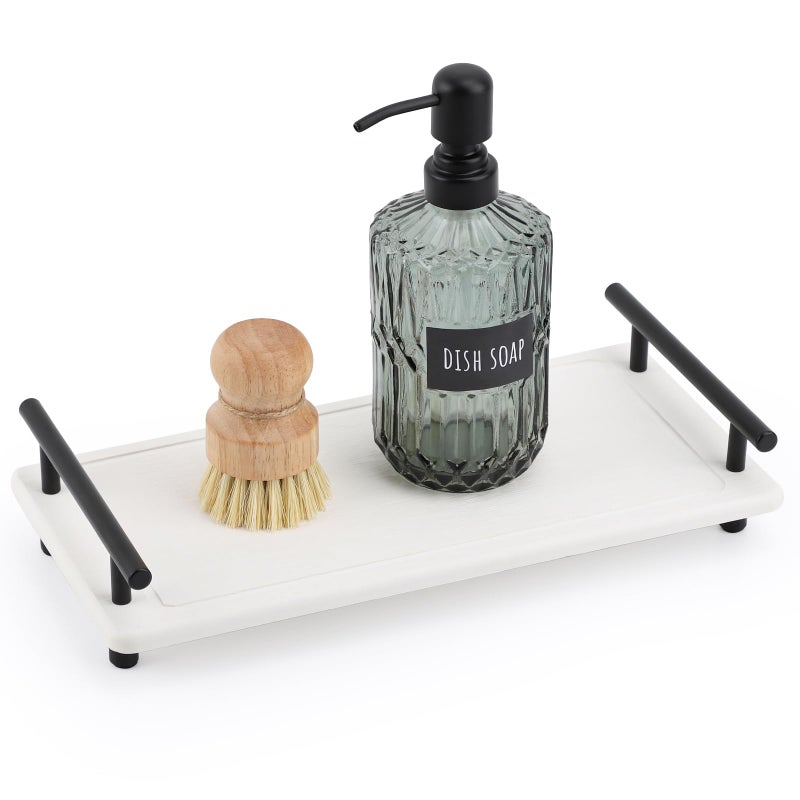 Segbeauty 12x6 Sink Caddy, Large Bathroom Tray Stone Drying Mat with Handle, Fast Drying Diatomaceous Earth Vanity Tray, Water Absorbent Countertop Organizer Bathroom Soap Holder Sink Organizer White - Image 1