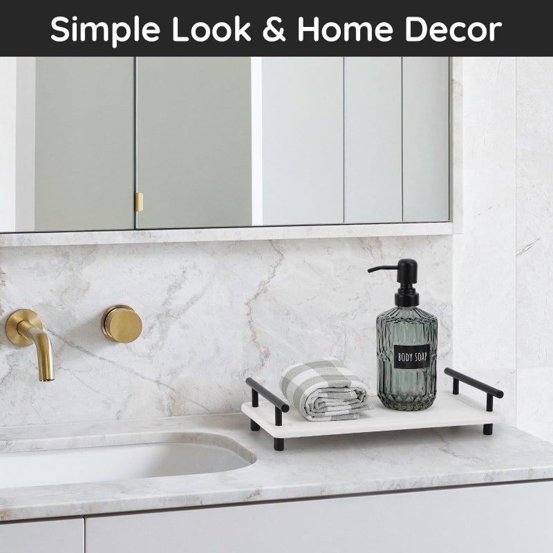 Segbeauty 12x6 Sink Caddy, Large Bathroom Tray Stone Drying Mat with Handle, Fast Drying Diatomaceous Earth Vanity Tray, Water Absorbent Countertop Organizer Bathroom Soap Holder Sink Organizer White - Image 2