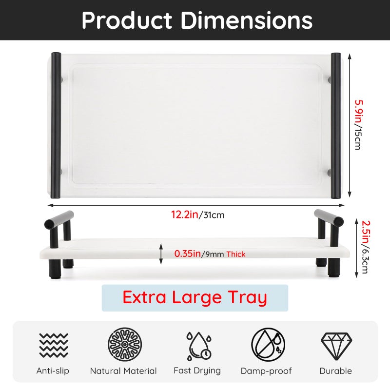 Segbeauty 12x6 Sink Caddy, Large Bathroom Tray Stone Drying Mat with Handle, Fast Drying Diatomaceous Earth Vanity Tray, Water Absorbent Countertop Organizer Bathroom Soap Holder Sink Organizer White - Image 5