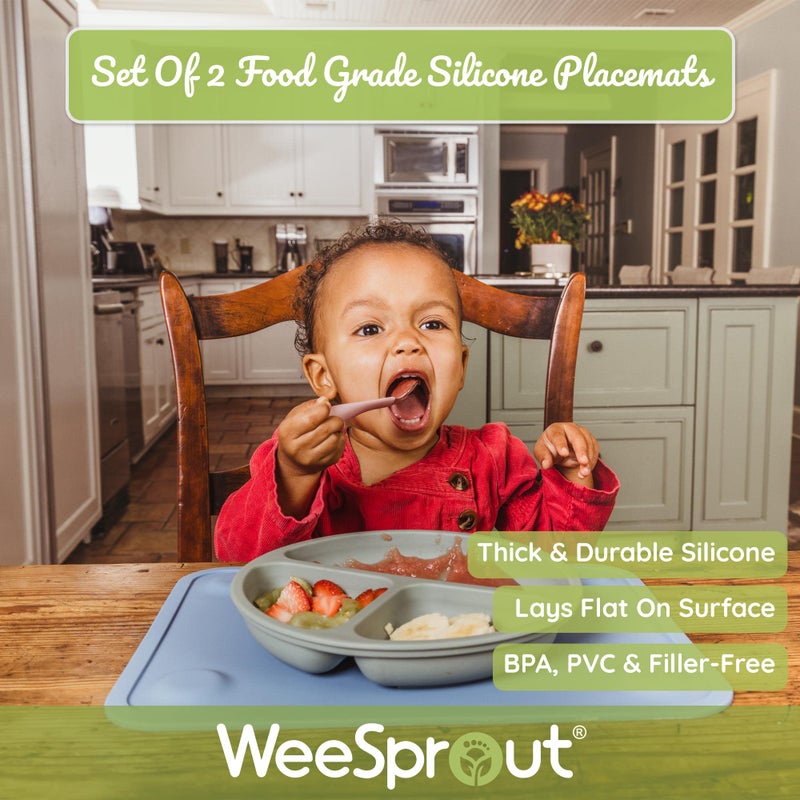WeeSprout Silicone Suction Placemats for Babies, Toddlers & Kids, Durable Food Grade Silicone with Non-Slip Suction, Raised Edges Contain Mess, Dishwasher Safe, for Dining Table & Restaurants, 2 Pack - Image 4