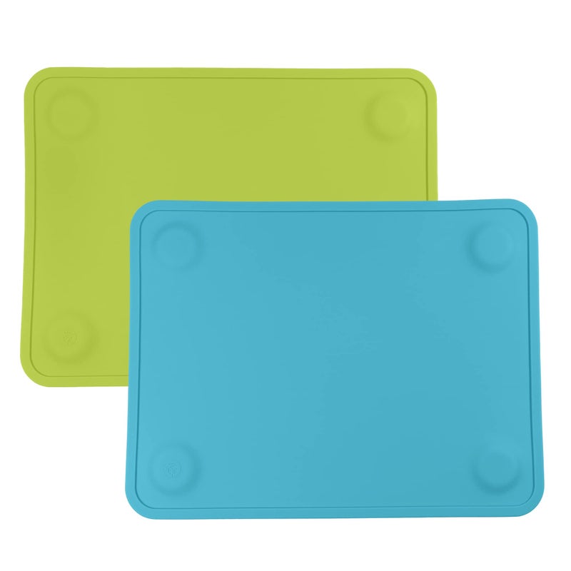WeeSprout Silicone Suction Placemats for Babies, Toddlers & Kids, Durable Food Grade Silicone with Non-Slip Suction, Raised Edges Contain Mess, Dishwasher Safe, for Dining Table & Restaurants, 2 Pack - Image 1