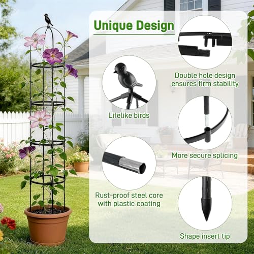Anothera 6ft Garden Obelisk Trellis for Climbing Plants-Rustproof Metal Pipe with Heavy Duty Plastic Coated, Garden Outdoor Indoor Potted Plant Support for Clematis Vine Jasmine Support （Black） - Image 3