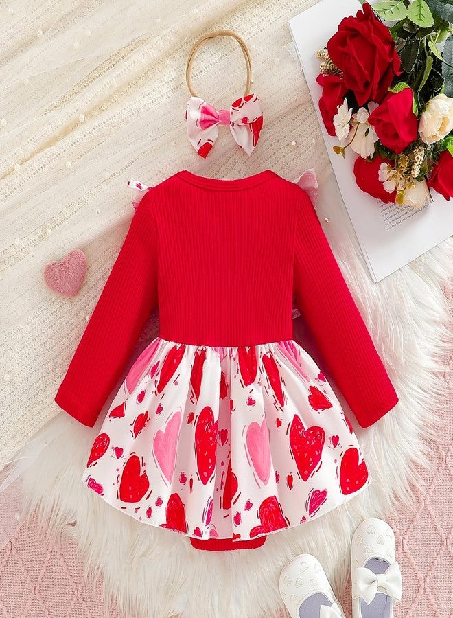 WOLBAY Newborn Infant Valentines Baby Girl Outfit Love Print Romper Drees Ruffles Bodysuit Jumpsuit Clothes And Headband (Red, 0-3 Months) - Image 3