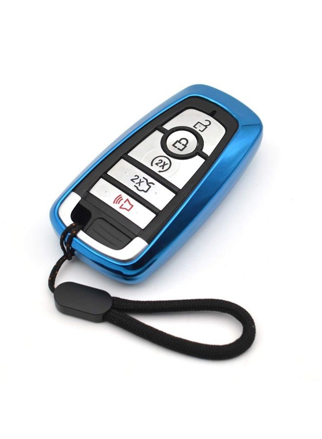 MECHCOS Compatible with Ford Edge Escape Expedition Explorer Fusion Mustang Ranger F-150 F-250 Smart 3 4 5 Buttons Blue TPU Key Fob Cover Case Remote Holder Skin Protector Keyless Entry Sleeve Accessories - Image 1