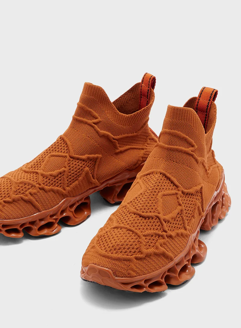 Seventy Five Elevated Flex Outsole Knitted Pull On Sneakers