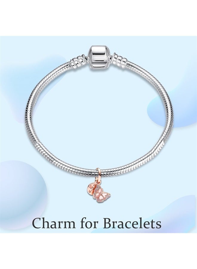 Pink Butterfly & Quote Double Dangle Charm for Bracelets Necklaces,925 Sterling Silver Pendants Beads Jewelry Gift for Women Girls Boys at Christmas,Mother's Day,Birthday