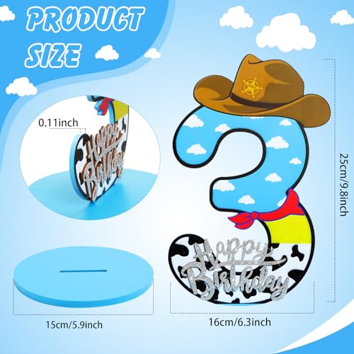 Vercraft Toy Theme 3th Birthday Decorations Party Number Centerpiece Cartoon Party Number Sign Blue Sky and White Cloud Cow Birthday Sign for Boy and Girl Photo Booth Decor - Image 5