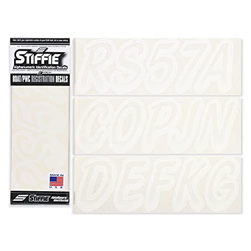 Stiffie WHIPLINE 3" Alpha-Numeric Registration Identification Numbers Stickers Decals for Boats & Personal Watercraft (Transparent/White) - Image 1