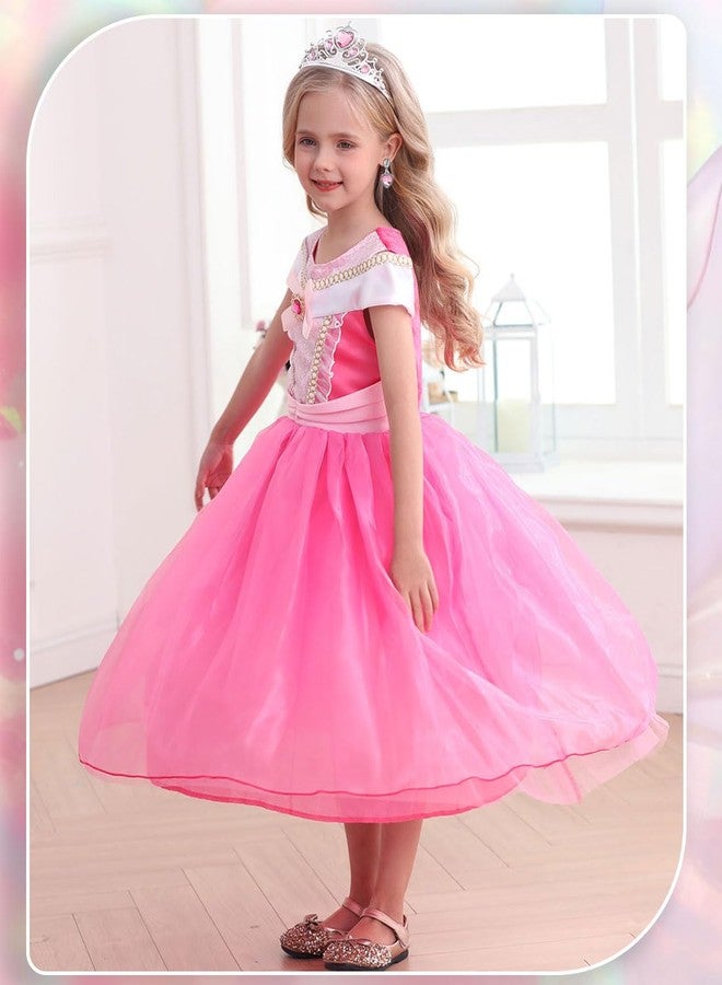 Luzlen Girls Princess Costume Pink Dress Up Outfit for Halloween Cosplay Carnival Party, 5-6 Years(Label 130) - Image 4