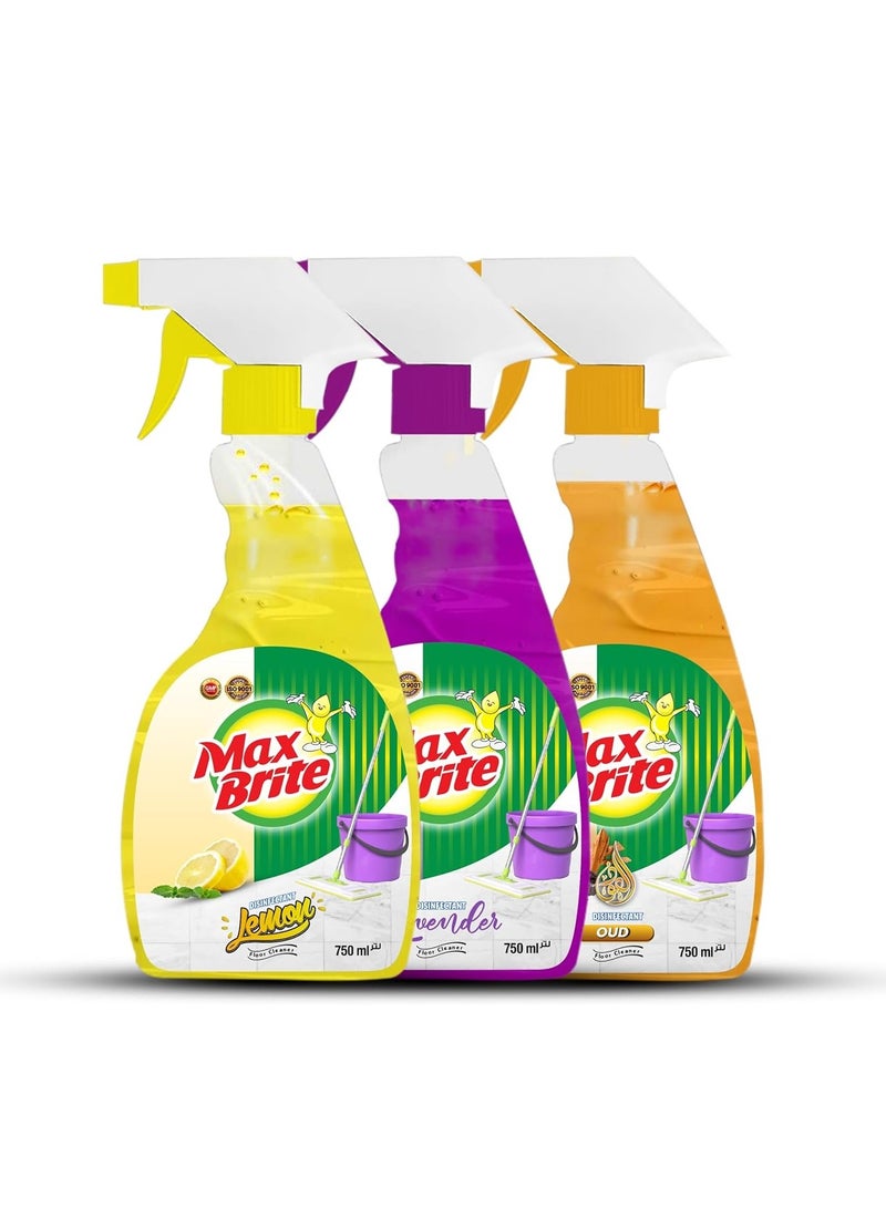 Max Brite Disinfectant Floor Cleaner Spray Lavender Lemon and Oud Fragrance 750 ml x Pack of 3 - Image 1