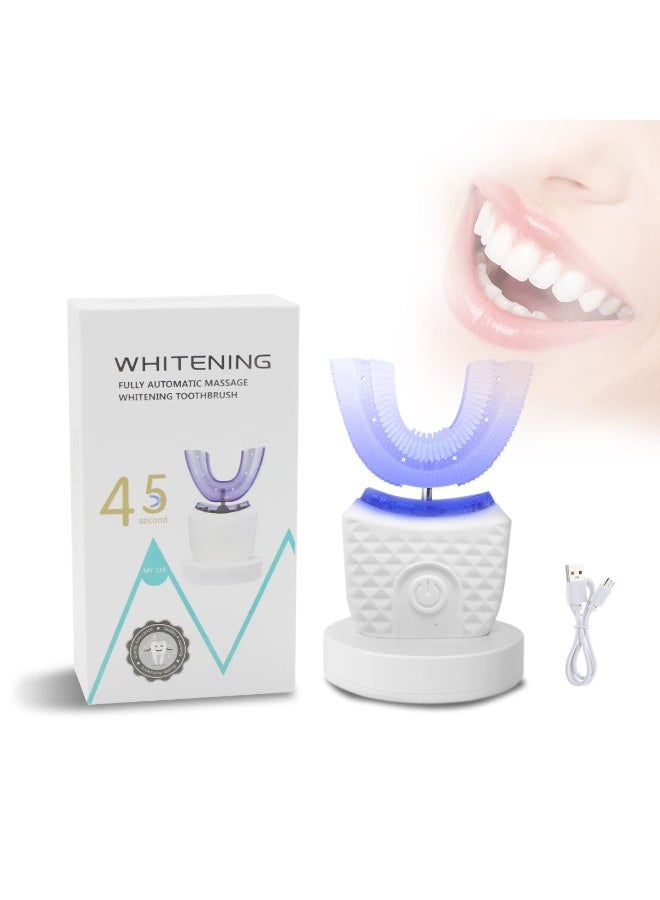 BlueFire Ultrasonic U-Shaped Electric Toothbrush for Adults | 2-in-1 Teeth Cleaning & Whitening Accelerator | 30,000 VPM Sonic Vibration Tooth Cleaner with Blue Light Whitening | 360° Food-Grade Silicone Brush | 3 Cleaning Modes (Care, Deep Clean, Massage) | USB Rechargeable | Full Body Waterproof Automatic Toothbrush for Deep Oral Hygiene, Fresh Breath & Healthy Gums | Compact Travel-Friendly Electric Toothbrush for Daily Teeth Care - Image 1