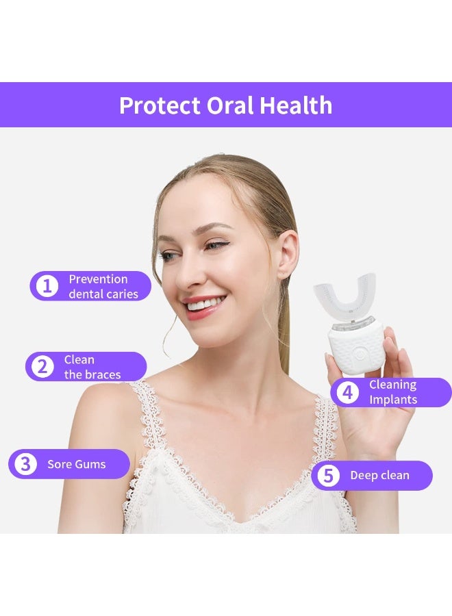 BlueFire Ultrasonic U-Shaped Electric Toothbrush for Adults | 2-in-1 Teeth Cleaning & Whitening Accelerator | 30,000 VPM Sonic Vibration Tooth Cleaner with Blue Light Whitening | 360° Food-Grade Silicone Brush | 3 Cleaning Modes (Care, Deep Clean, Massage) | USB Rechargeable | Full Body Waterproof Automatic Toothbrush for Deep Oral Hygiene, Fresh Breath & Healthy Gums | Compact Travel-Friendly Electric Toothbrush for Daily Teeth Care - Image 3