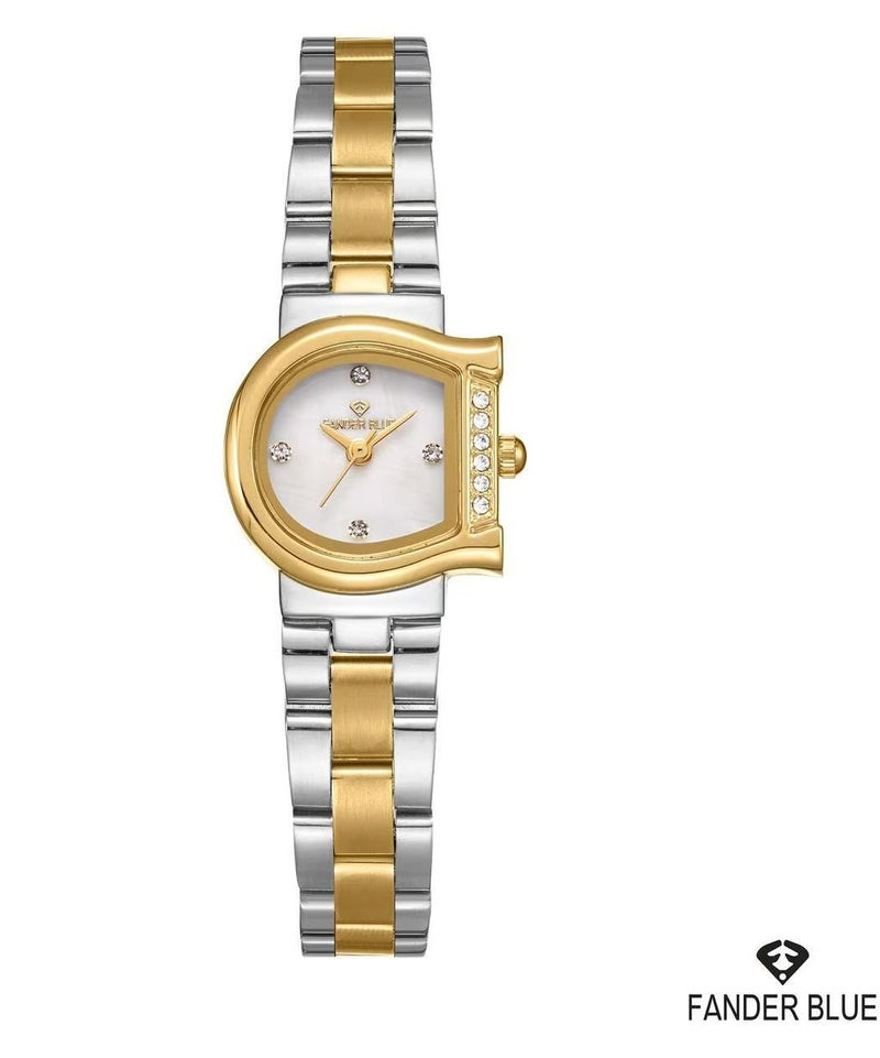 Elegant women's analog wristwatch with hands, quartz movement, stainless steel, and water resistance.