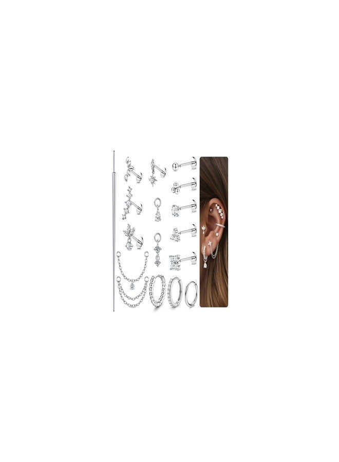 ORAZIO 16G/18G/20G Threadless Flat Back Earrings 316L Surgical Steel Cartilage Earring Stacks Flatback Push in Nose Rings Studs Hypoallergenic Tragus Helix Conch Labret Medusa Piercing Jewelry, 16G= - Image 1