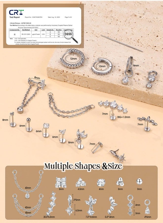 ORAZIO 16G/18G/20G Threadless Flat Back Earrings 316L Surgical Steel Cartilage Earring Stacks Flatback Push in Nose Rings Studs Hypoallergenic Tragus Helix Conch Labret Medusa Piercing Jewelry, 16G= - Image 5