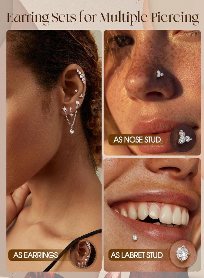 ORAZIO 16G/18G/20G Threadless Flat Back Earrings 316L Surgical Steel Cartilage Earring Stacks Flatback Push in Nose Rings Studs Hypoallergenic Tragus Helix Conch Labret Medusa Piercing Jewelry, 16G= - Image 3